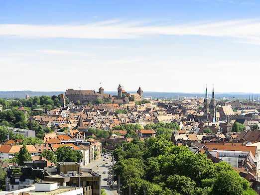Nuremberg city panorama with Kaiserburg (imperial castle) in the background.