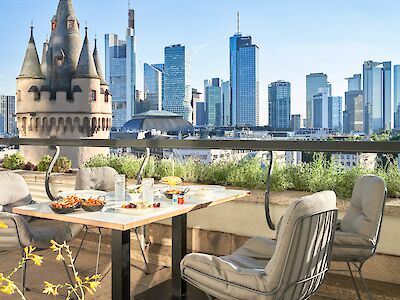 View from the rooftop terrace at the Flemings Selection Hotel in Frankfurt