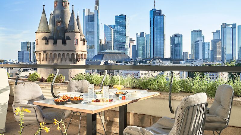 Blick von der Terrasse des Flemings Selection Hotels in Frankfurt