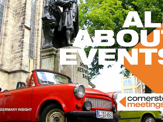 Visual by Cornerstone Meetings showing an old car from East Germany ("Trabi")